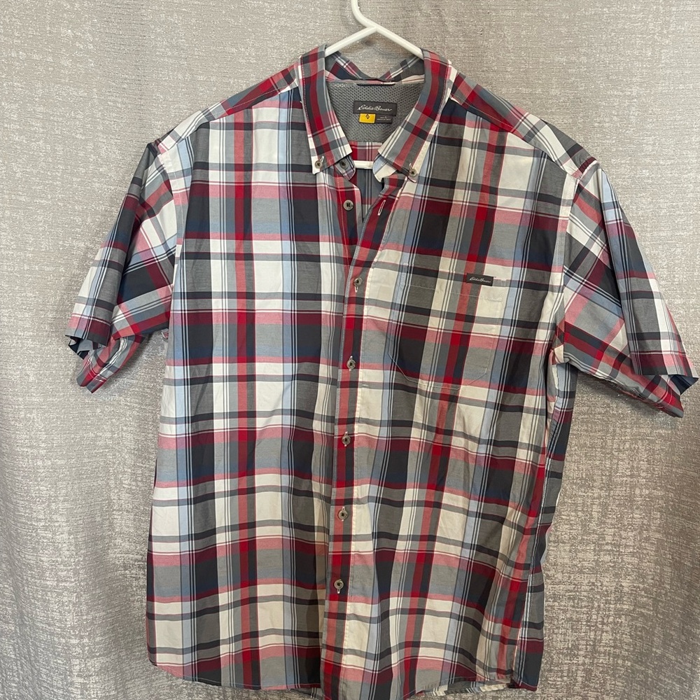 Eddie Bauer Red and Gray Casual Button Down Shirt